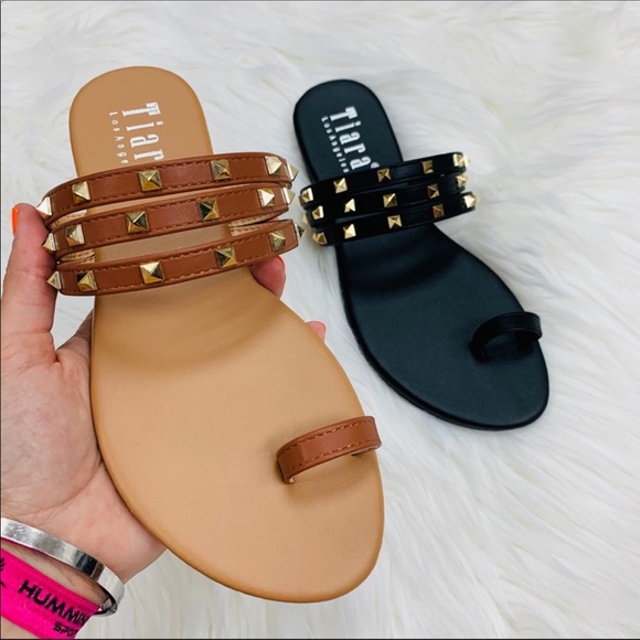 Tiara Cognac Studded Sandal - Picture 3 of 7